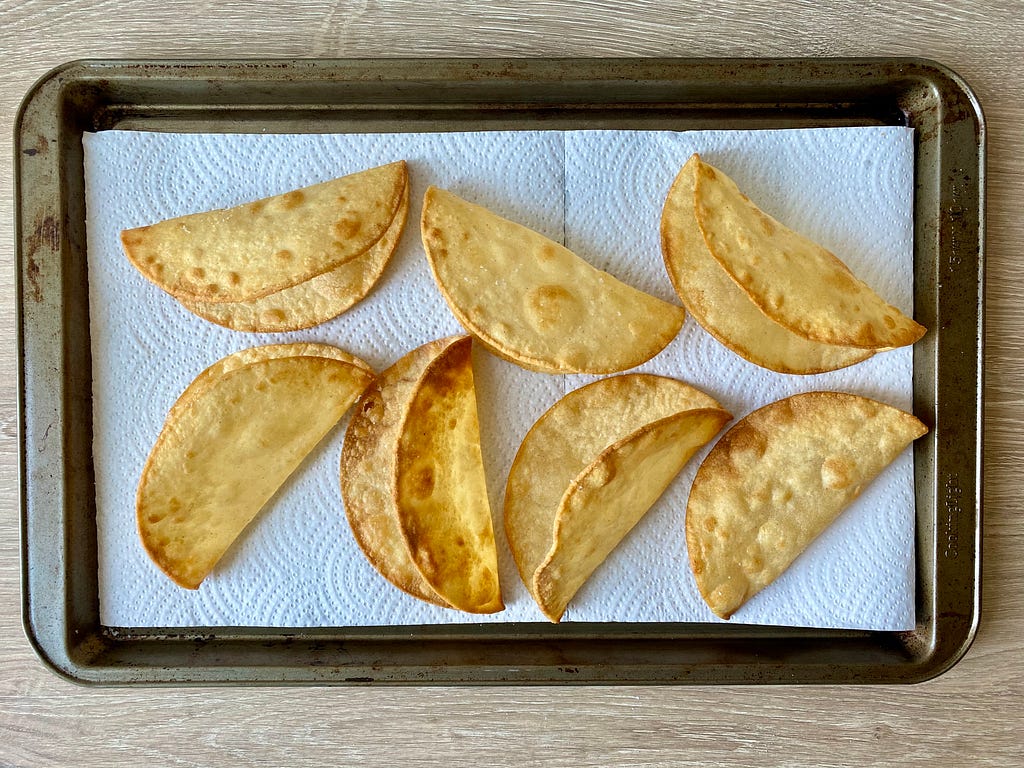 Photo of fried taco shells by author.