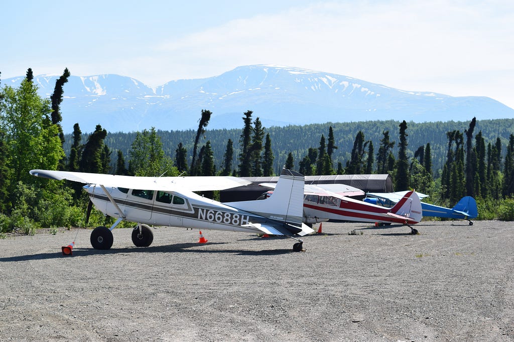 Parked Cessna planes in the Alaska.