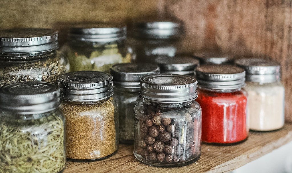 Jars of spices on the shelf