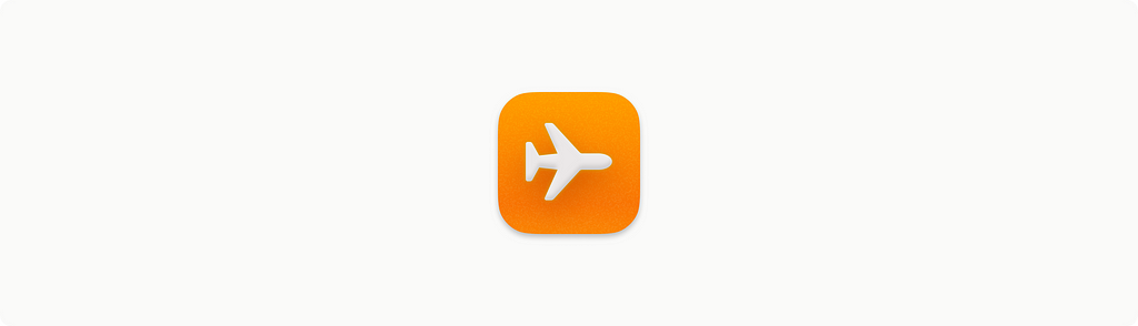 An icon of a airplane in in an rounded orange rectangle.