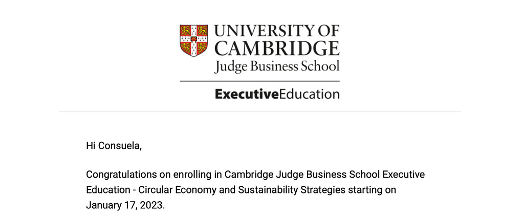 Screenshot with confirmation for enrolling in educational programme