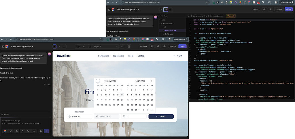 Anima creates both high-fidelity visuals and code ready to be exported outside the tool