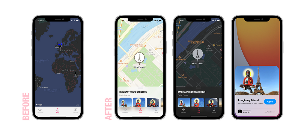 Comparing the maps tab with the redesigned screens.