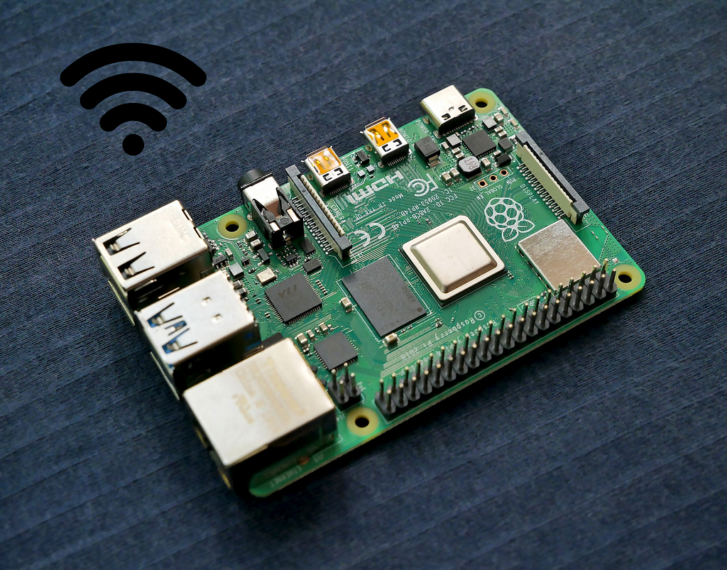 Raspberry Pi 4 with WIFI symbol in top left corner