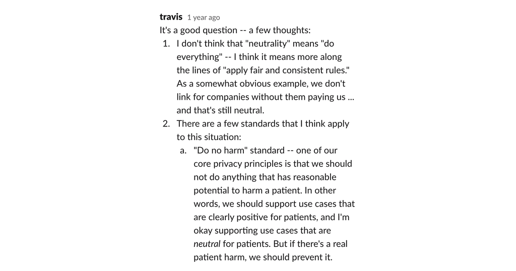 Datavant CEO offers personal view in extended slack thread