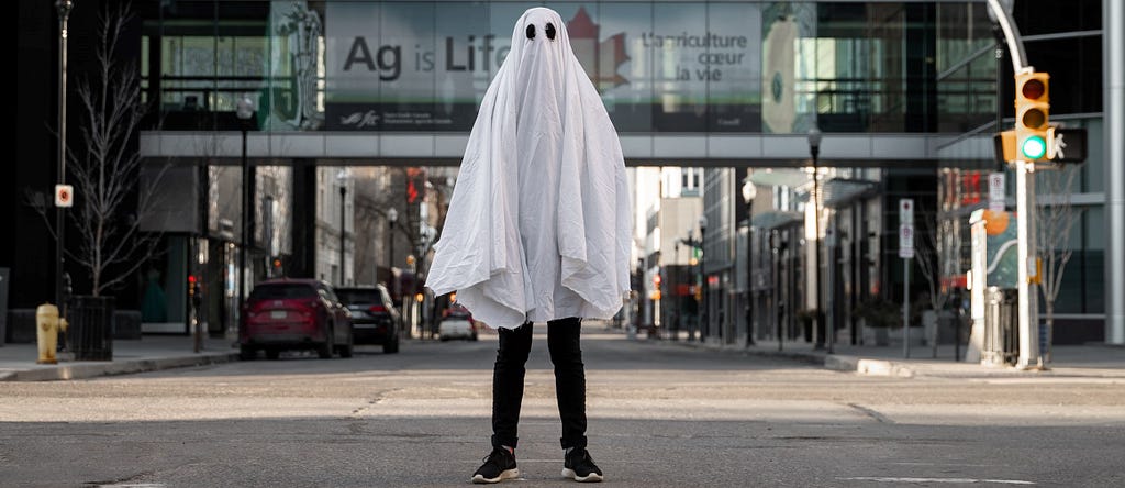 Some guy in a sheet, with eye cut outs to look like a ghost. It’s pretty rad.
