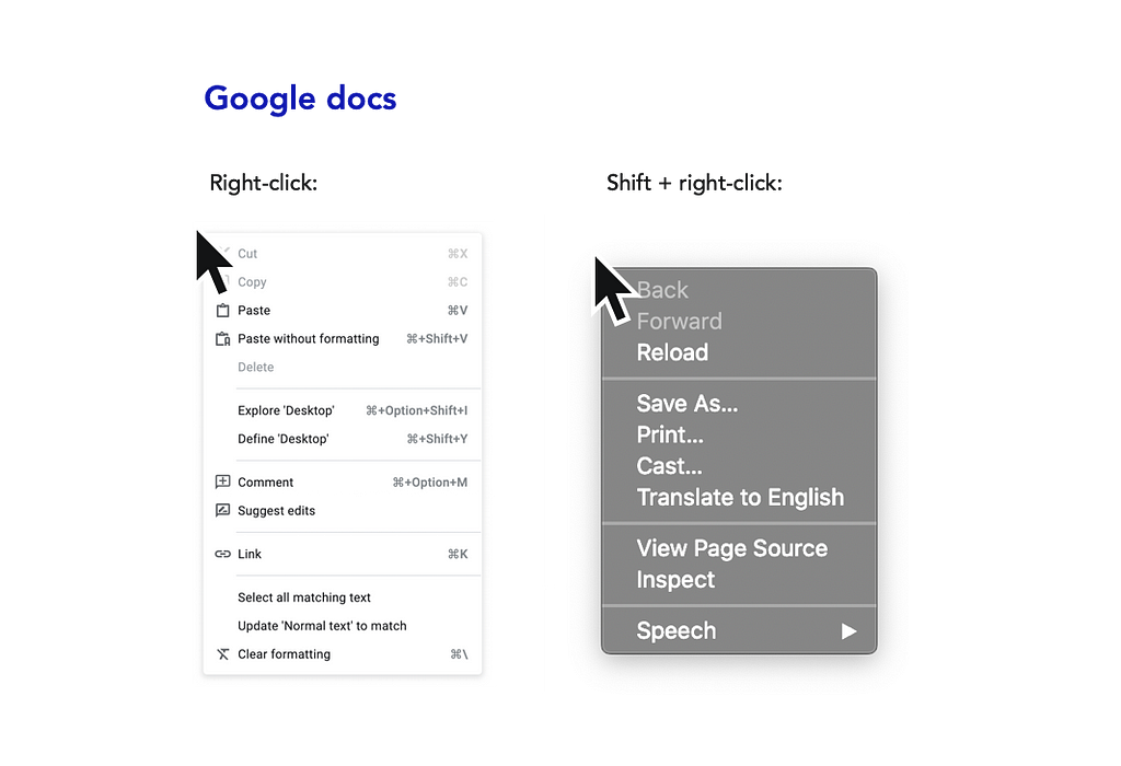 Google docs context menus