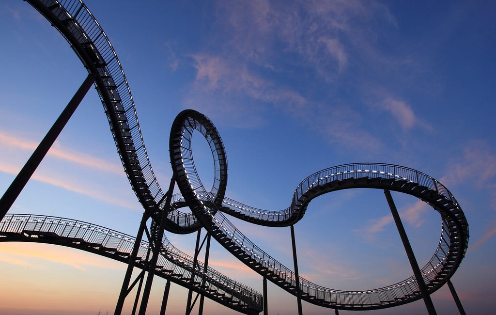 Elevated, winding steps at sunset.