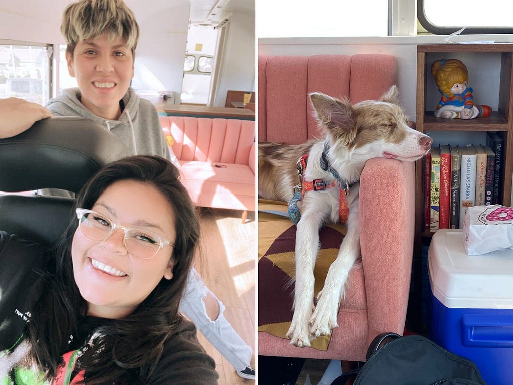 The couple and their dog, Lolita, live together on the bus.