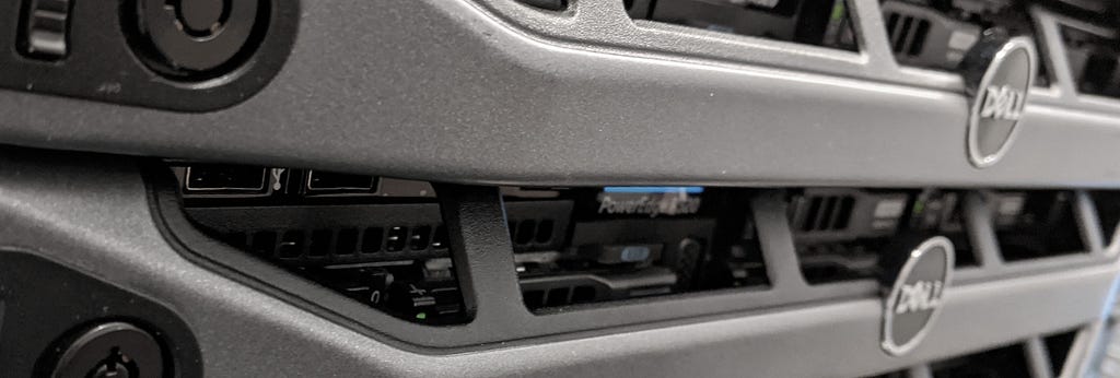 Close-up of rack-mounted Dell servers