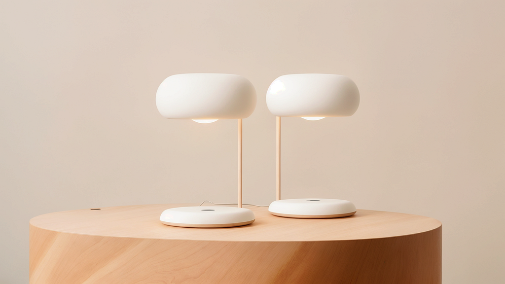 A generated images in the style of a product shot showing two similar lamps side by side.