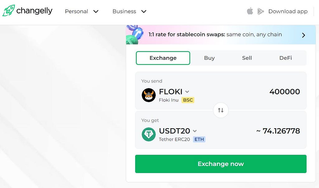 sell FLOKI tokens with Changelly