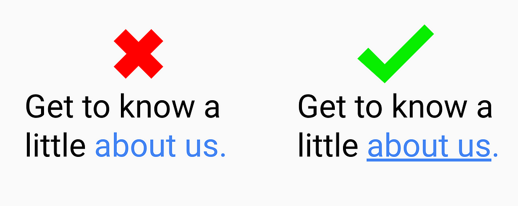 2 examples of sentences with “about us” not underlined in the left example but underlined on the right example.