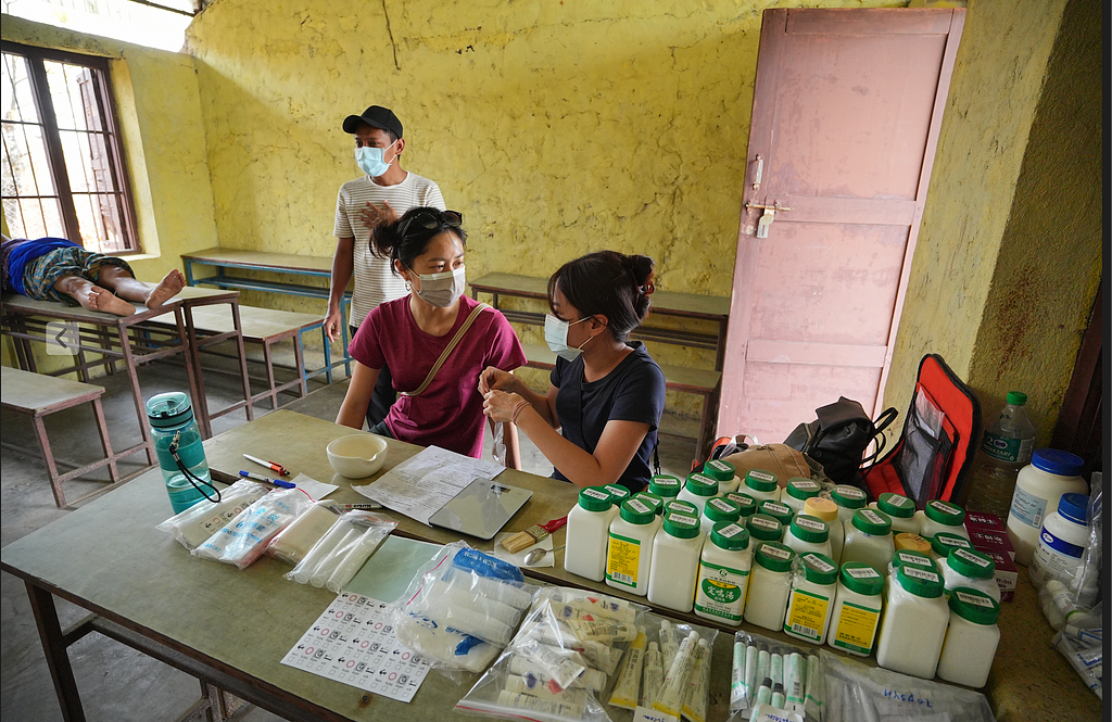 Chinese medicine provided in free clinic in Nepal.