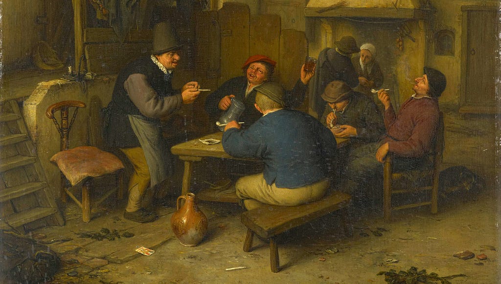 Painting: Peasants in a Tavern (1665) by Adriaen Van Ostade.