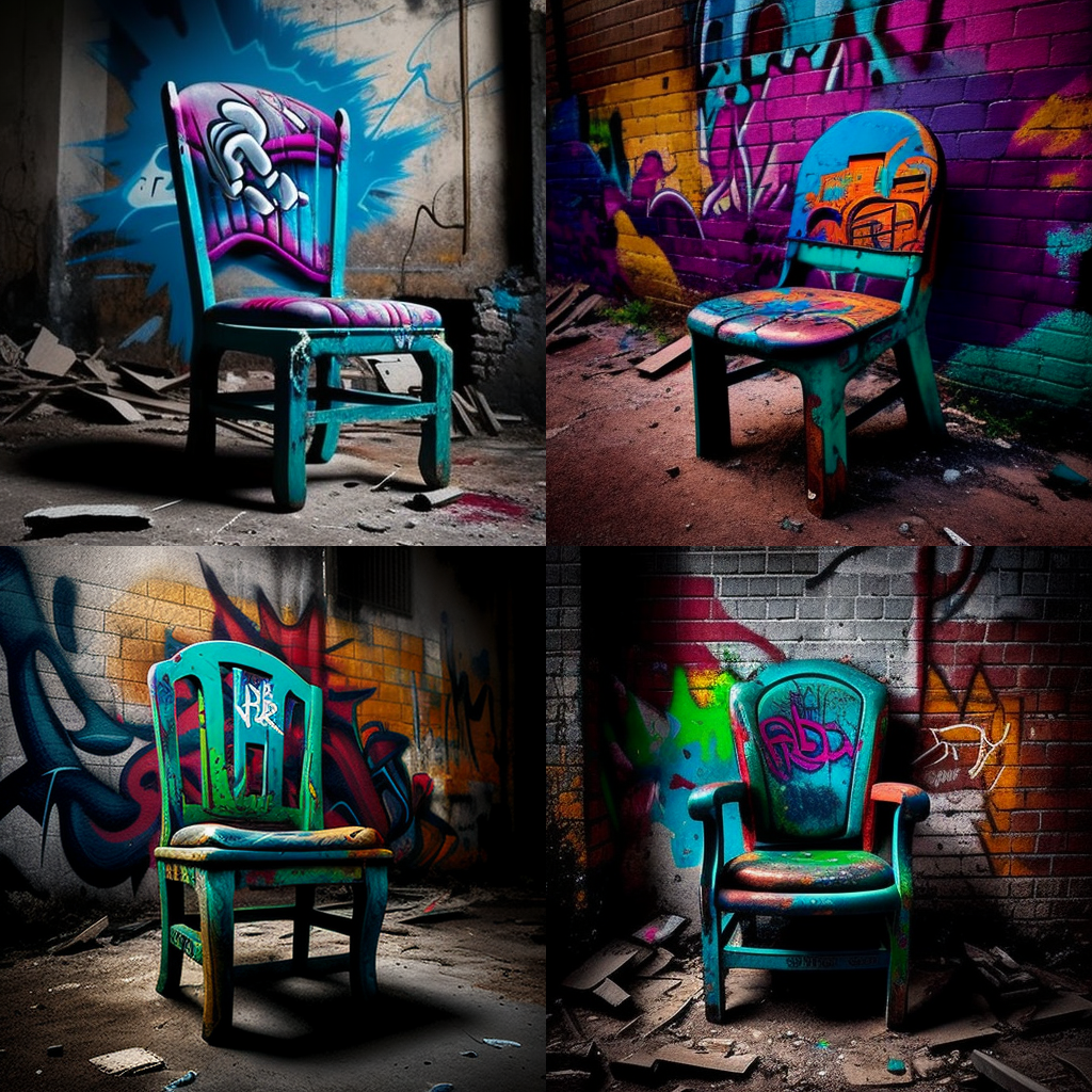 chair, graffiti