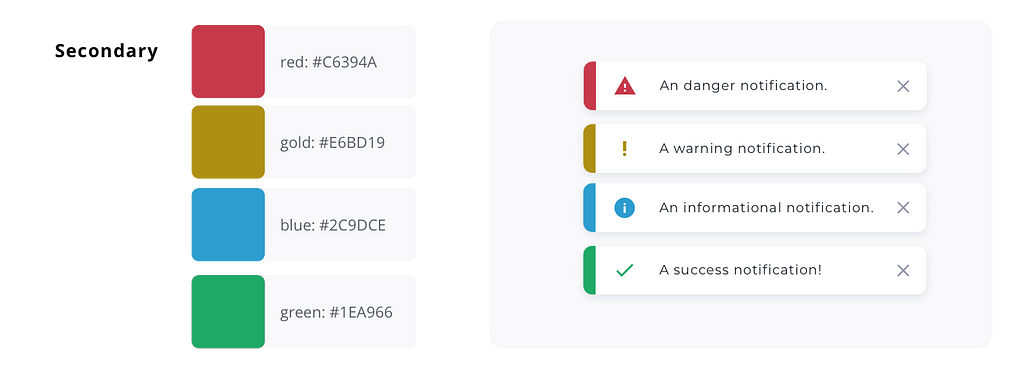 Here, secondary colors are red, yellow, blue, green. These secondary colors are also shown on system notifications.