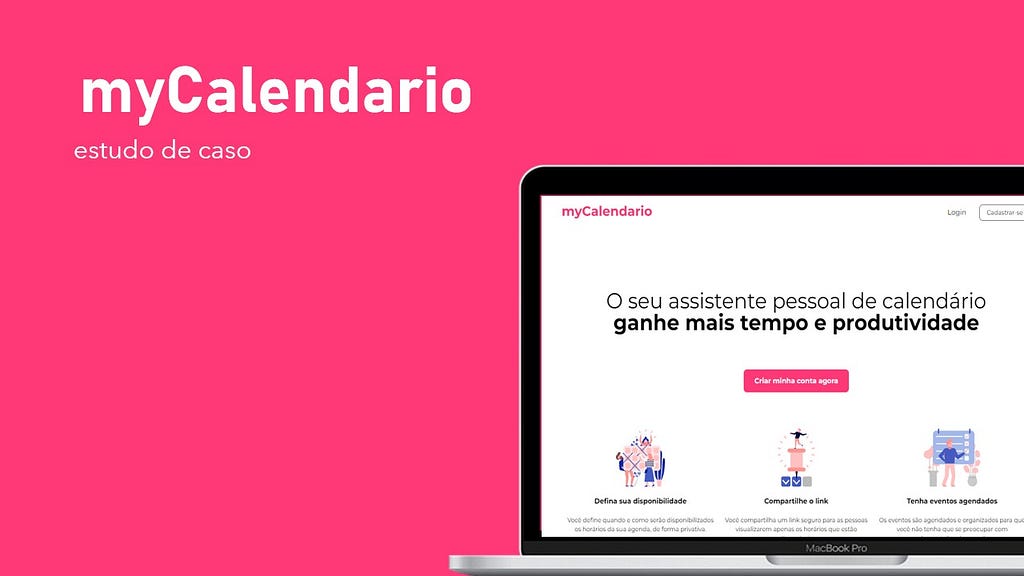 Capa de apreentação do estudo de caso — site do myCalendario em tela de notebook.