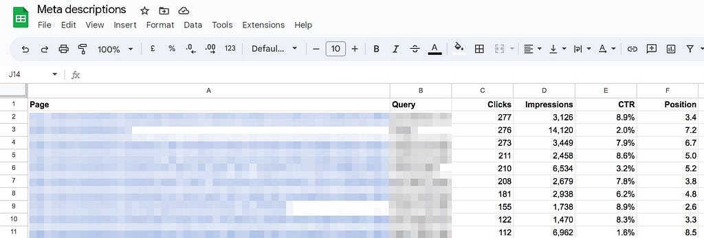 Search Analytics for Sheets — export — Google Search Console data