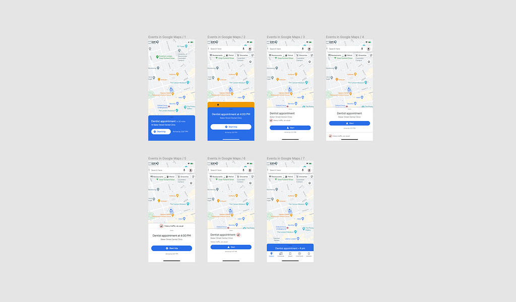 Multiple early design concepts of a bottom sheet