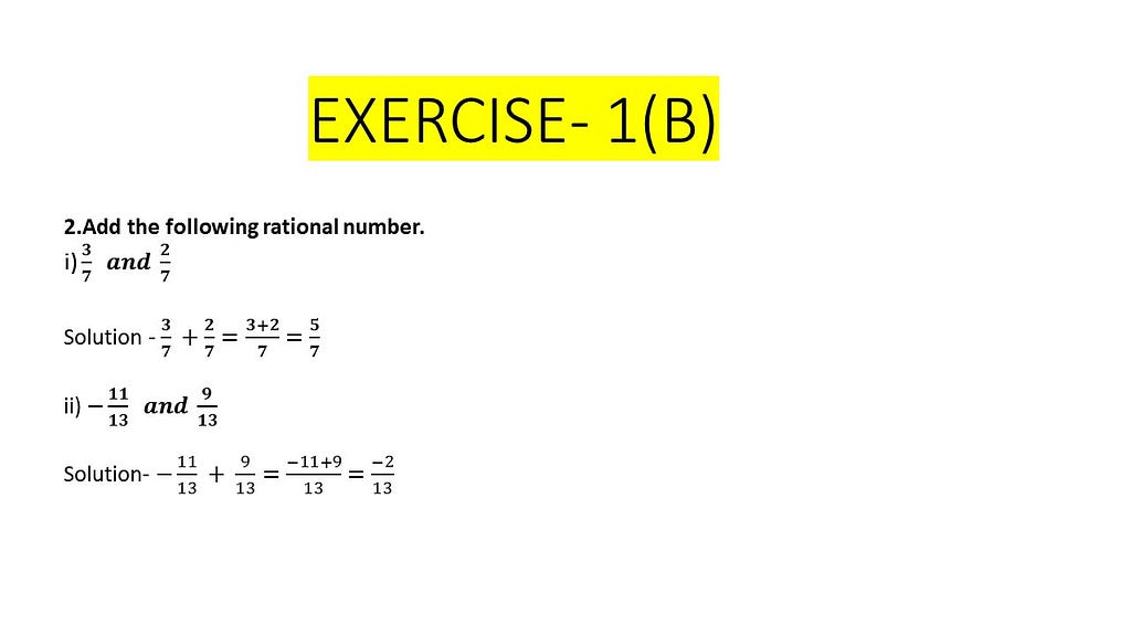 Addition of Rational number questions self practice 1(B) of Composite mathematics class 8