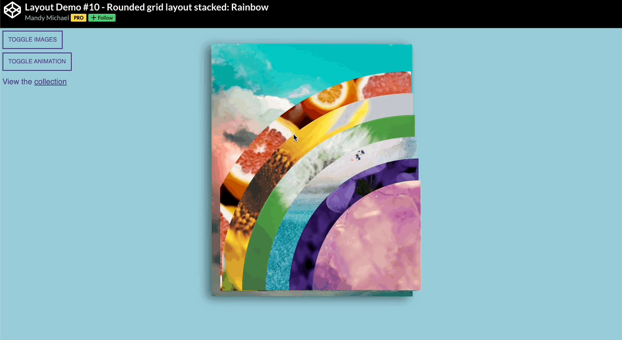 Layout Demo #10 — Rounded grid layout stacked: Rainbow by Mandy Michael