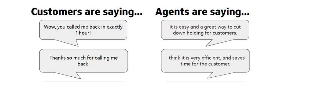 Example feedback from customers & agents on queued call back functionality