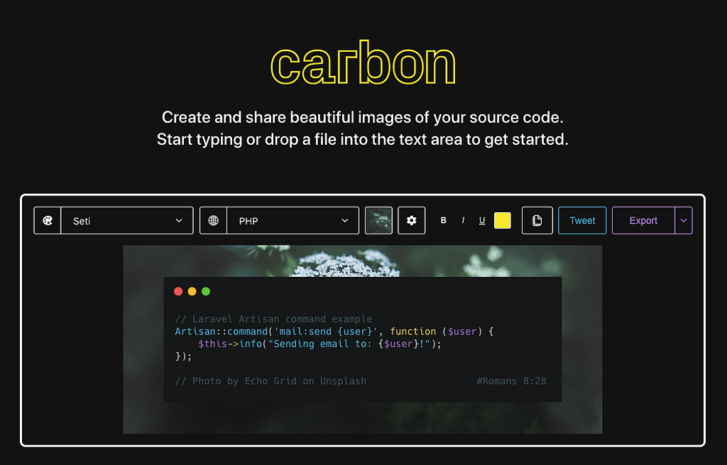 Testing Carbon.now.sh — generating a beautiful snippet of our code