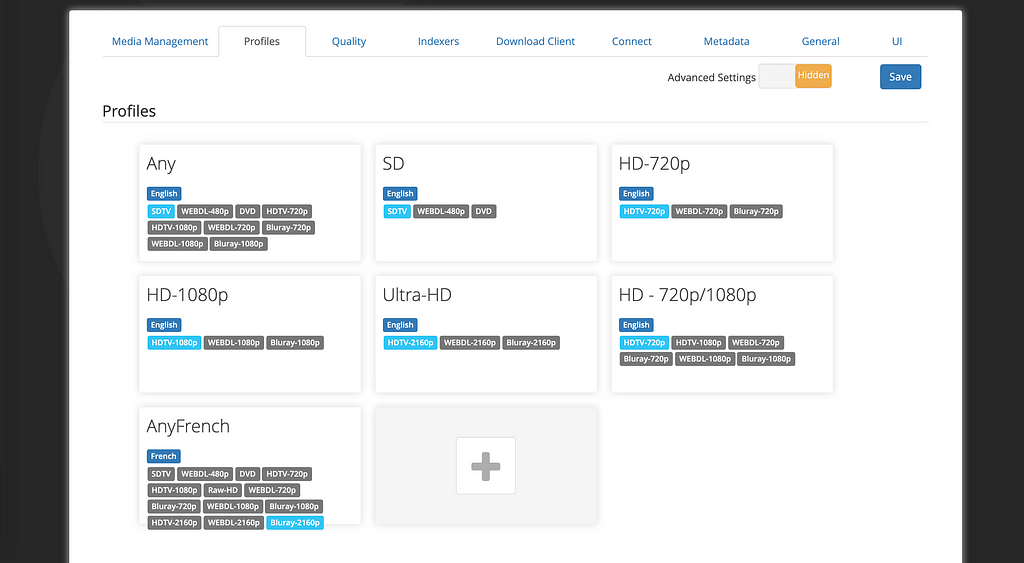 configuration sonarr profiles