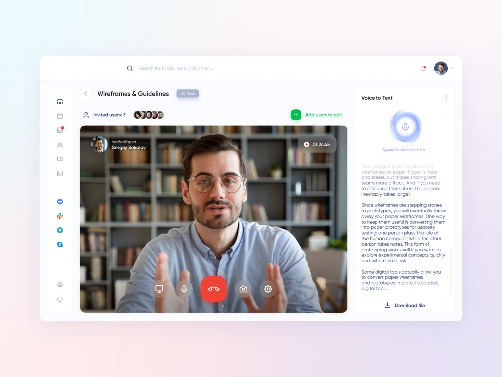 Video chat with voice to text converter in the education platform