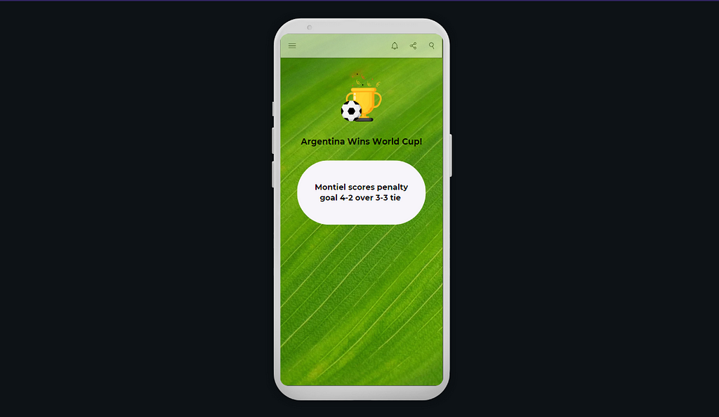 UX Writing prototype of a sport update message Designed in Canva by Ashoomi
