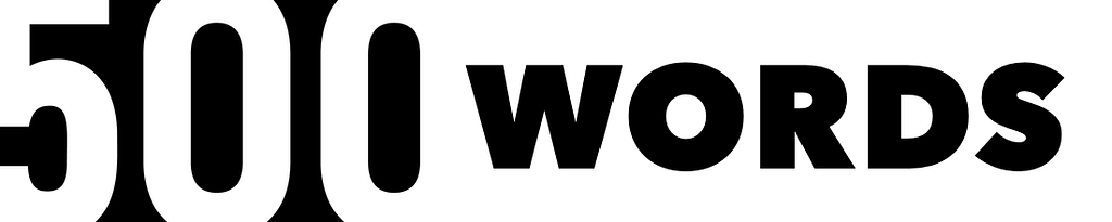 The 500 Words logo is simply those words in black and white text.