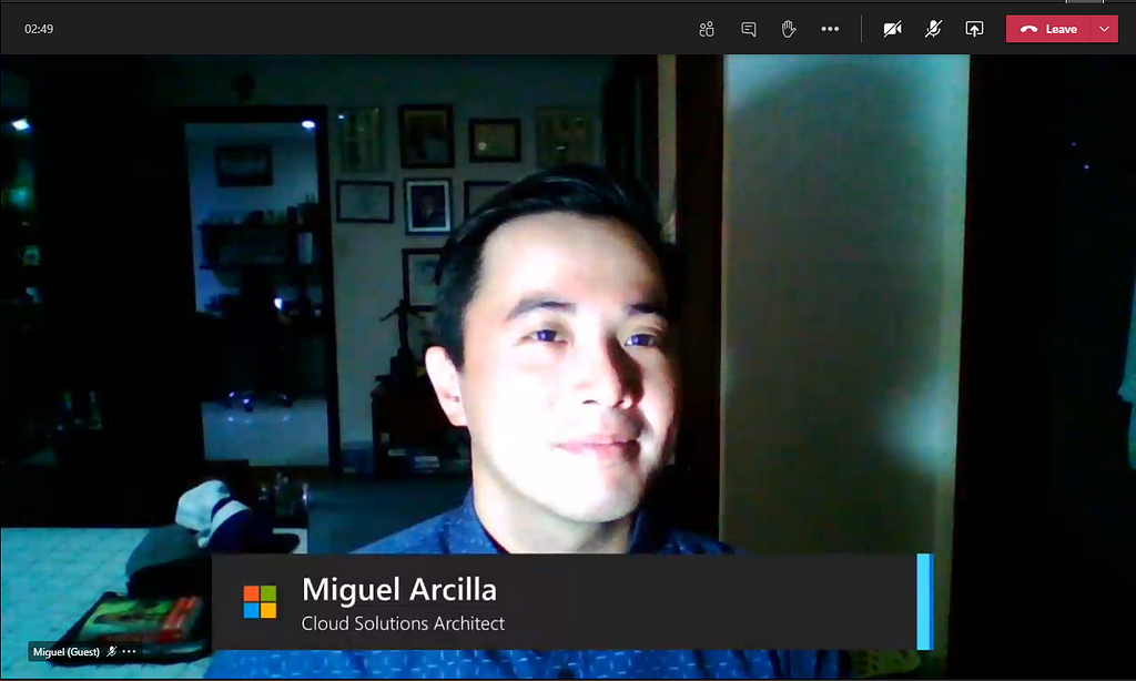 Screenshot of Microsoft Teams showing a user with a lower third video