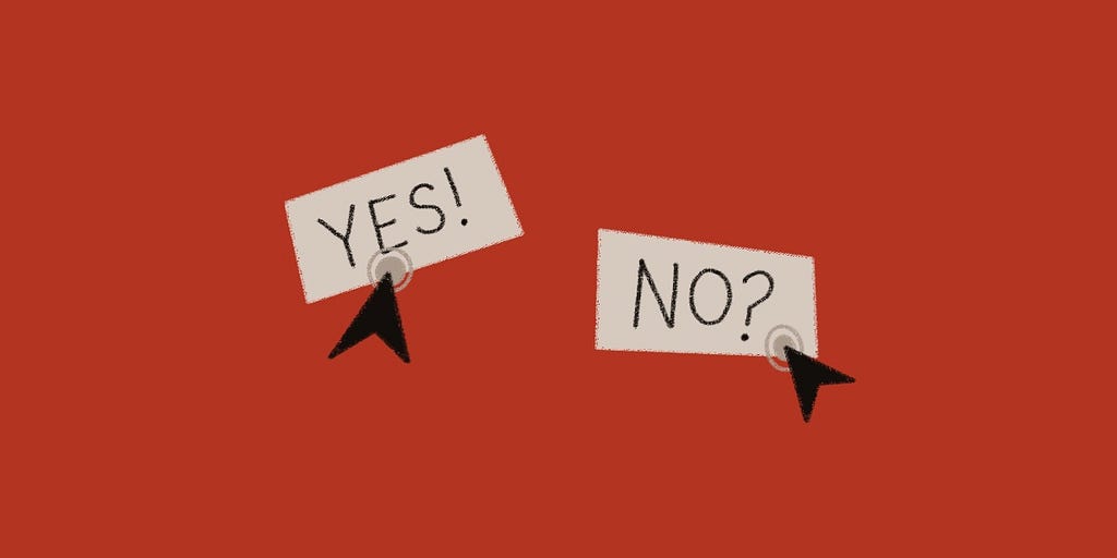 Two buttons reading “yes” and “no” with a cursor hovering over both
