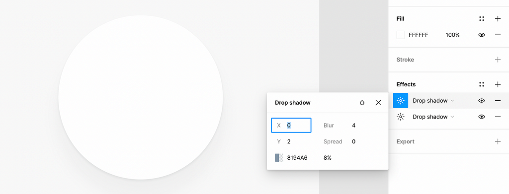 Drop shadow using these values: X:0, Y: 2, Blur: 4, Spread: 0, 8% of opacity