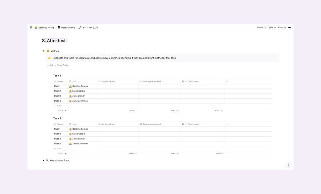 Screenshot of the third step: After test. Includes metrics and annotations