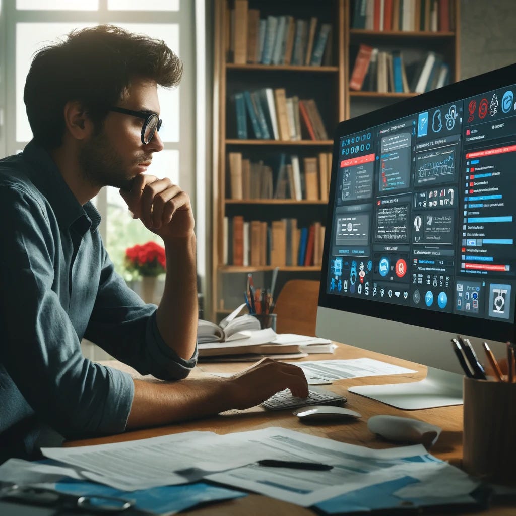 A researcher reading papers with many add-ons | Generated by GPT4