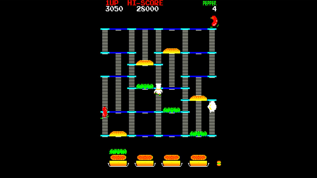 Screenshot taken of the BurgerTime arcade game.