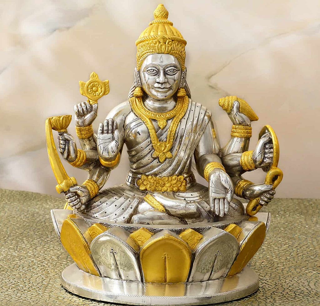 Elegant Silver and Golden leaves of Laxmi Idol — Symbol of Devotion and Grace