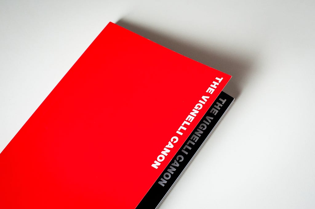 The distinctive red the cover of the Vignelli Canon