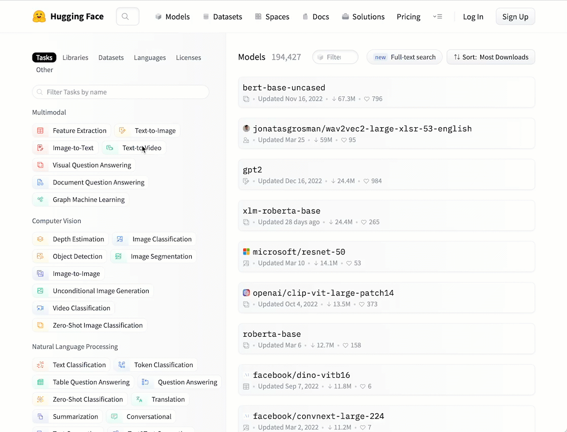 Searching for models in Hugging Face based on your use case