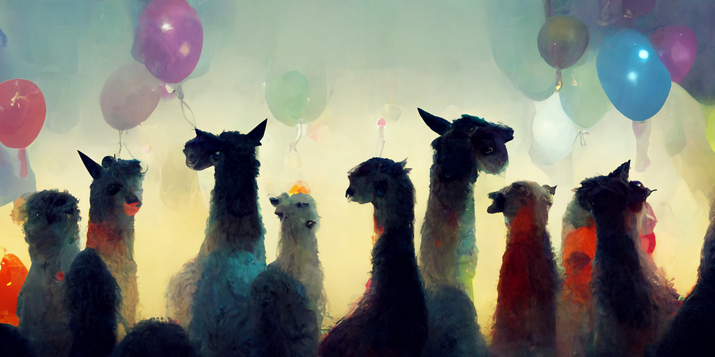 a digital painting of a group of llamas at a birthday party