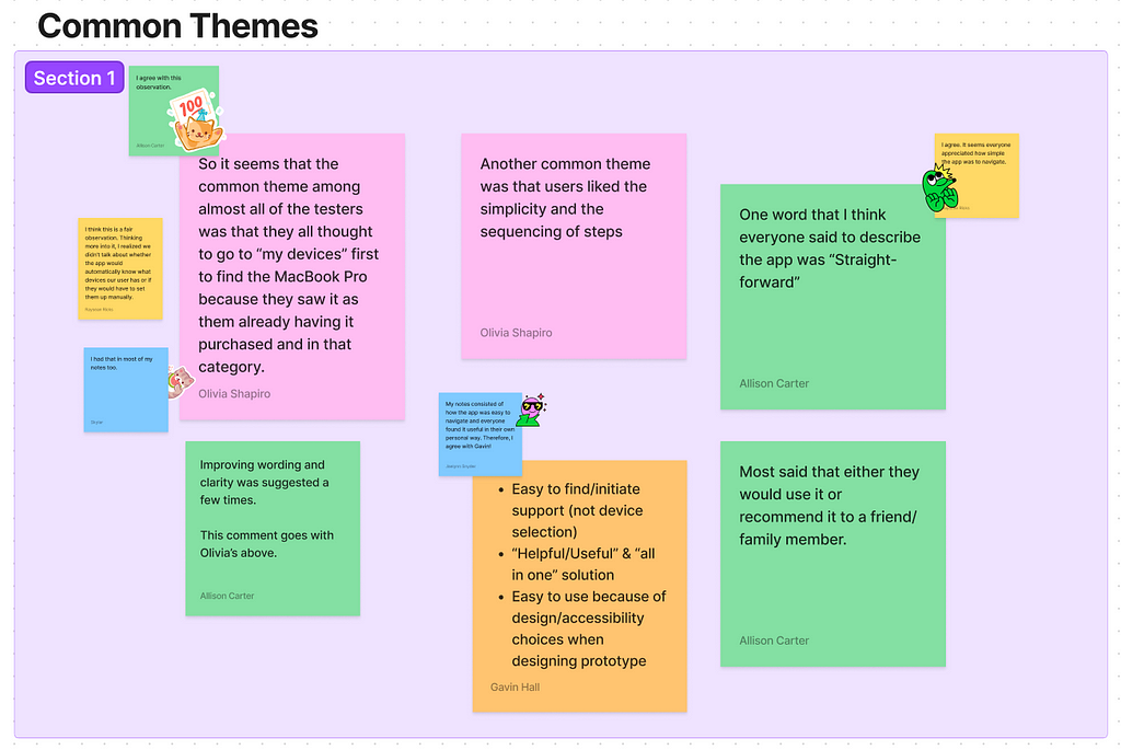 Digital post-it notes in a screenshot of Figma.