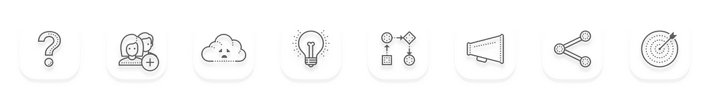 Image of eight icons visualising the components of the story canvas further explained in the story