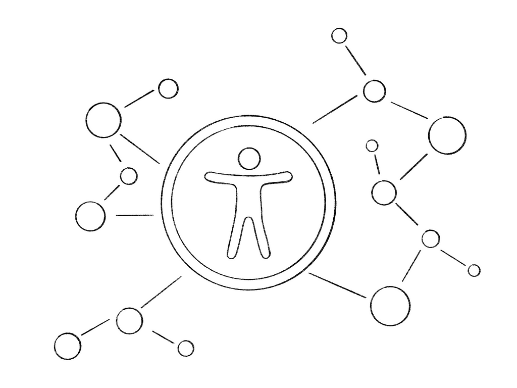 Sketch of an accessibility  icon in center of a connected web/ecosystem