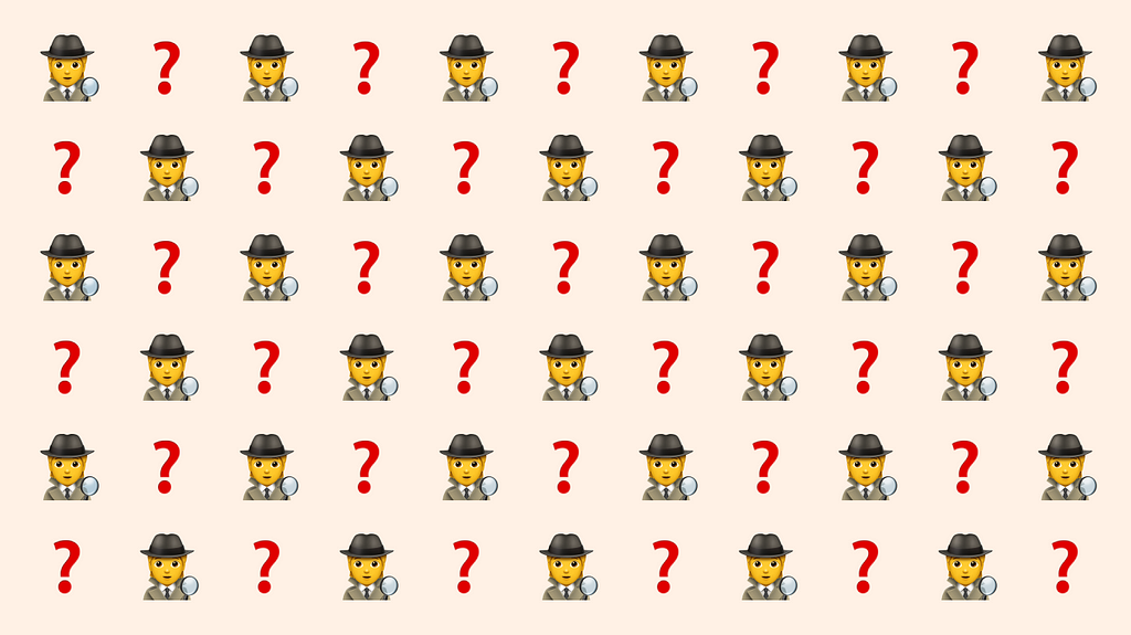 Emojis of a detective and question mark, symbolising the discovery process