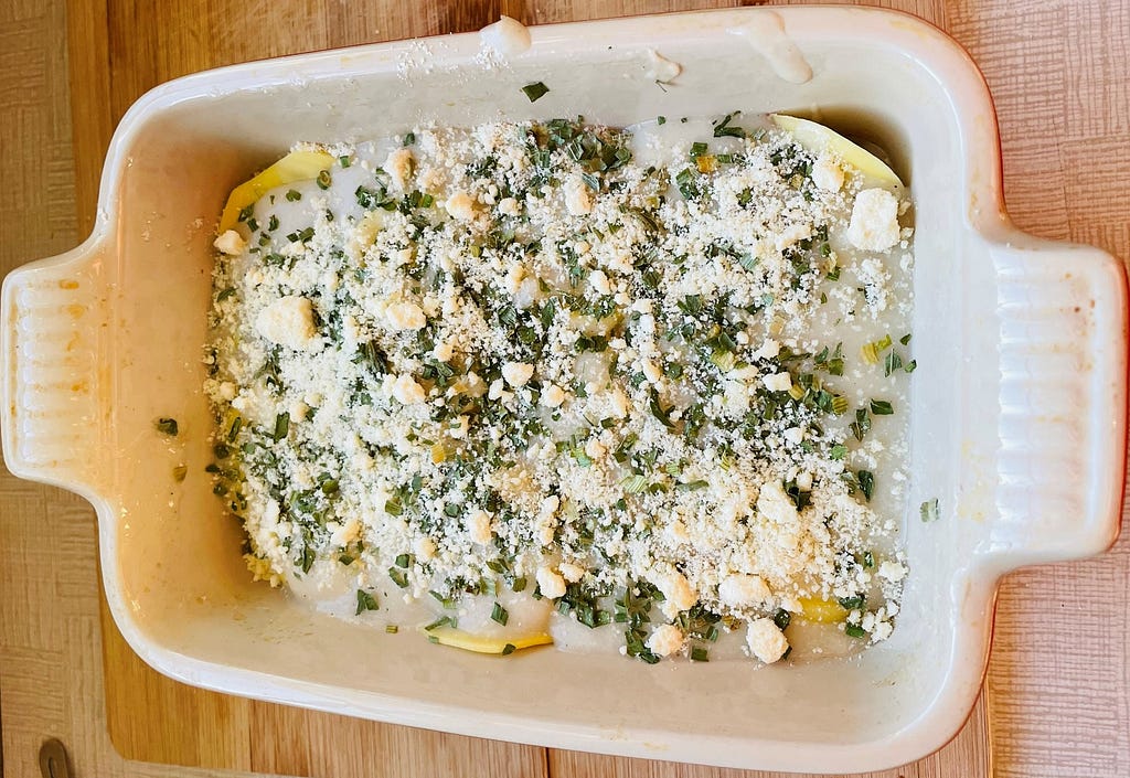 Scalloped potatoes prepped for oven