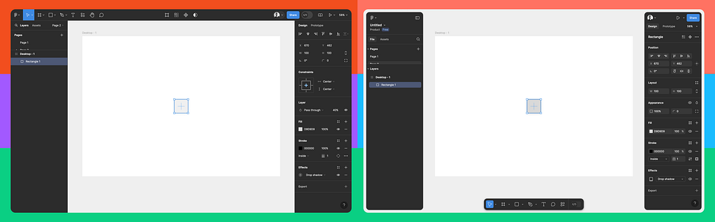 Figma UI2 and UI3 comparison side by side.