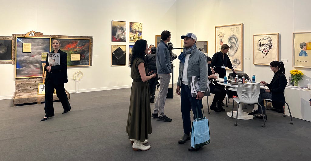 General photo of LA Louver’s booth with Terry Allen works on the walls