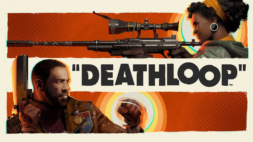 Deathloop promo image with the game’s characters and title.